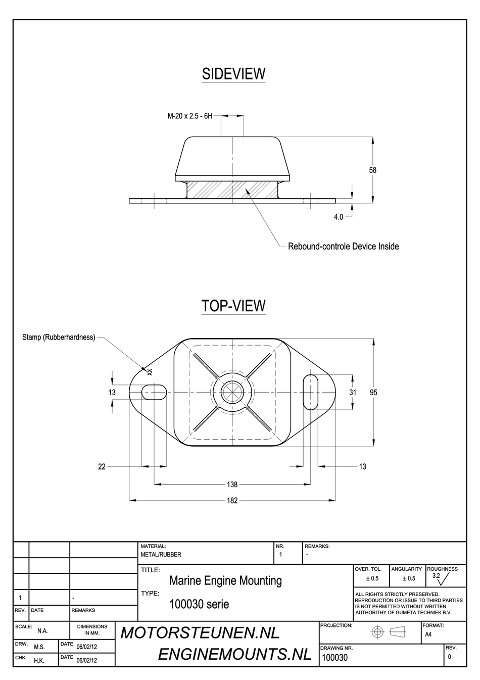 Marine Engine Mount type IM-600 - 45 shore - M20 - max. 175 kg