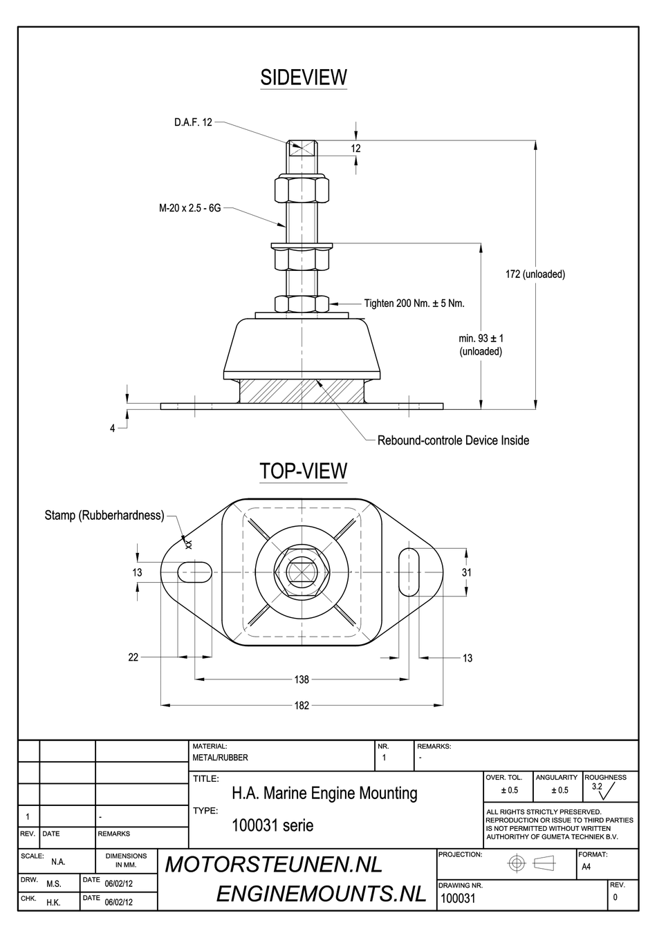 Marine Engine Mount type IM-600 - 45 shore - M20 stud - max. 175 kg