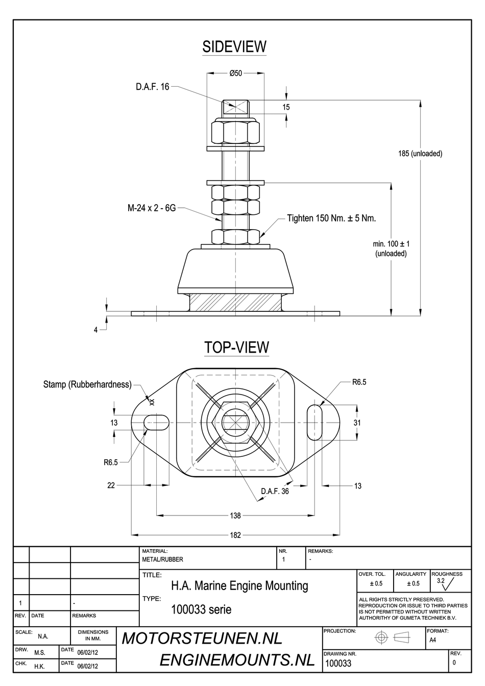 Marine Engine Mount type IM-600 - 45 shore - M24 stud - max. 175 kg