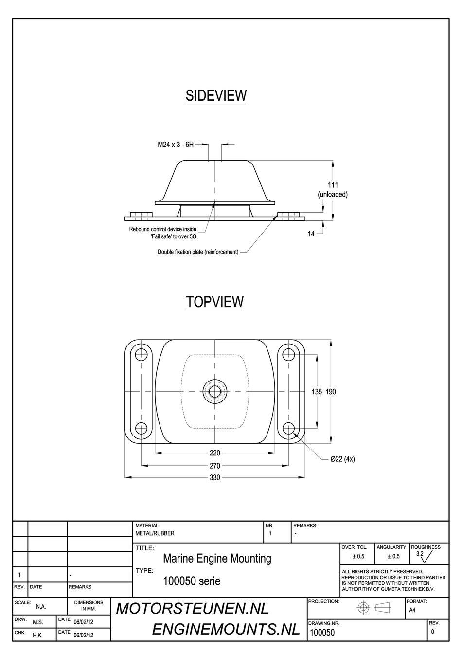 Marine Engine Mount type 1841 - 50 shore - M24 - max. 1200 kg