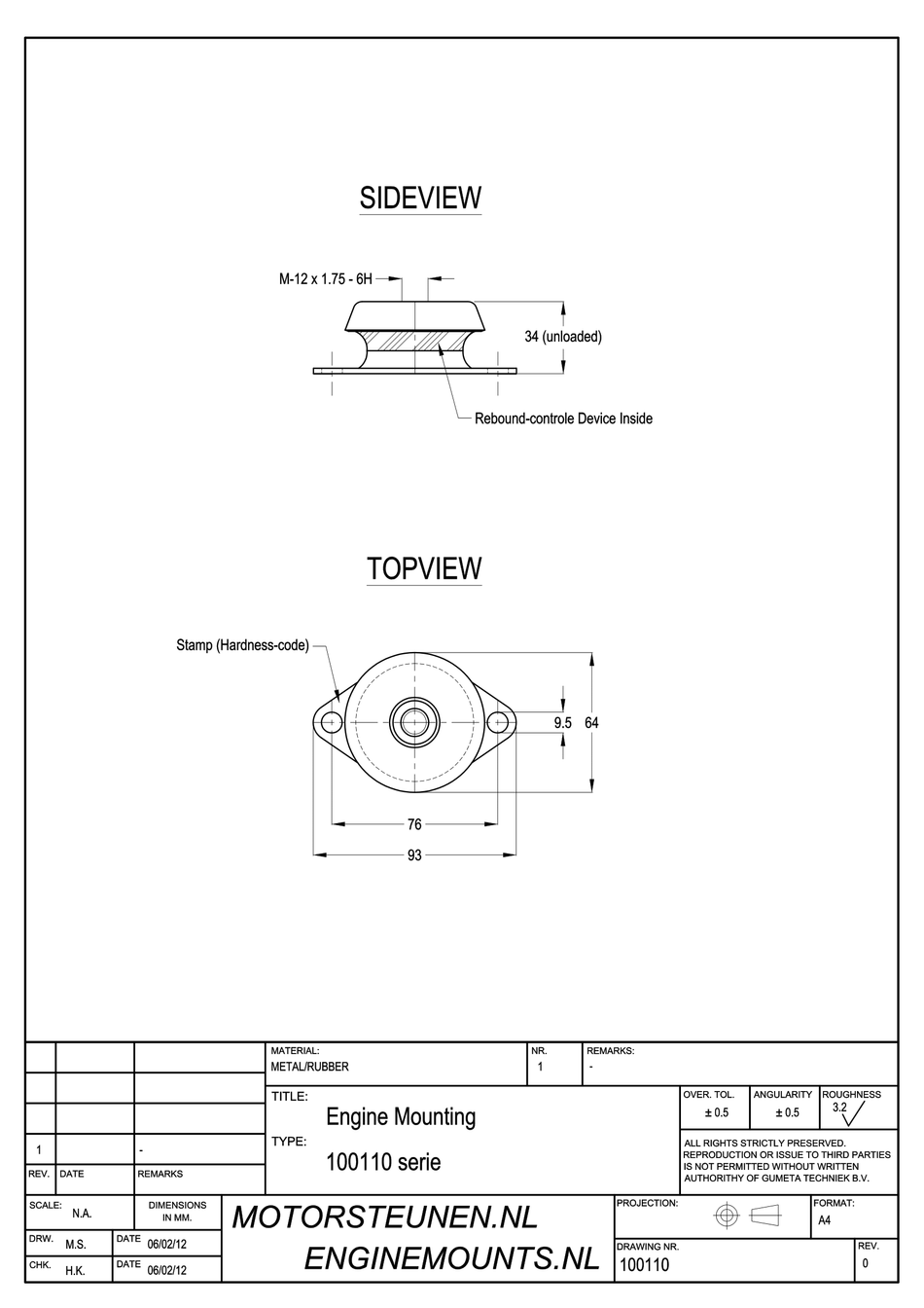 MD Anti-vibration Mounting - type 120 - 04 - M12 - max. 30 kg