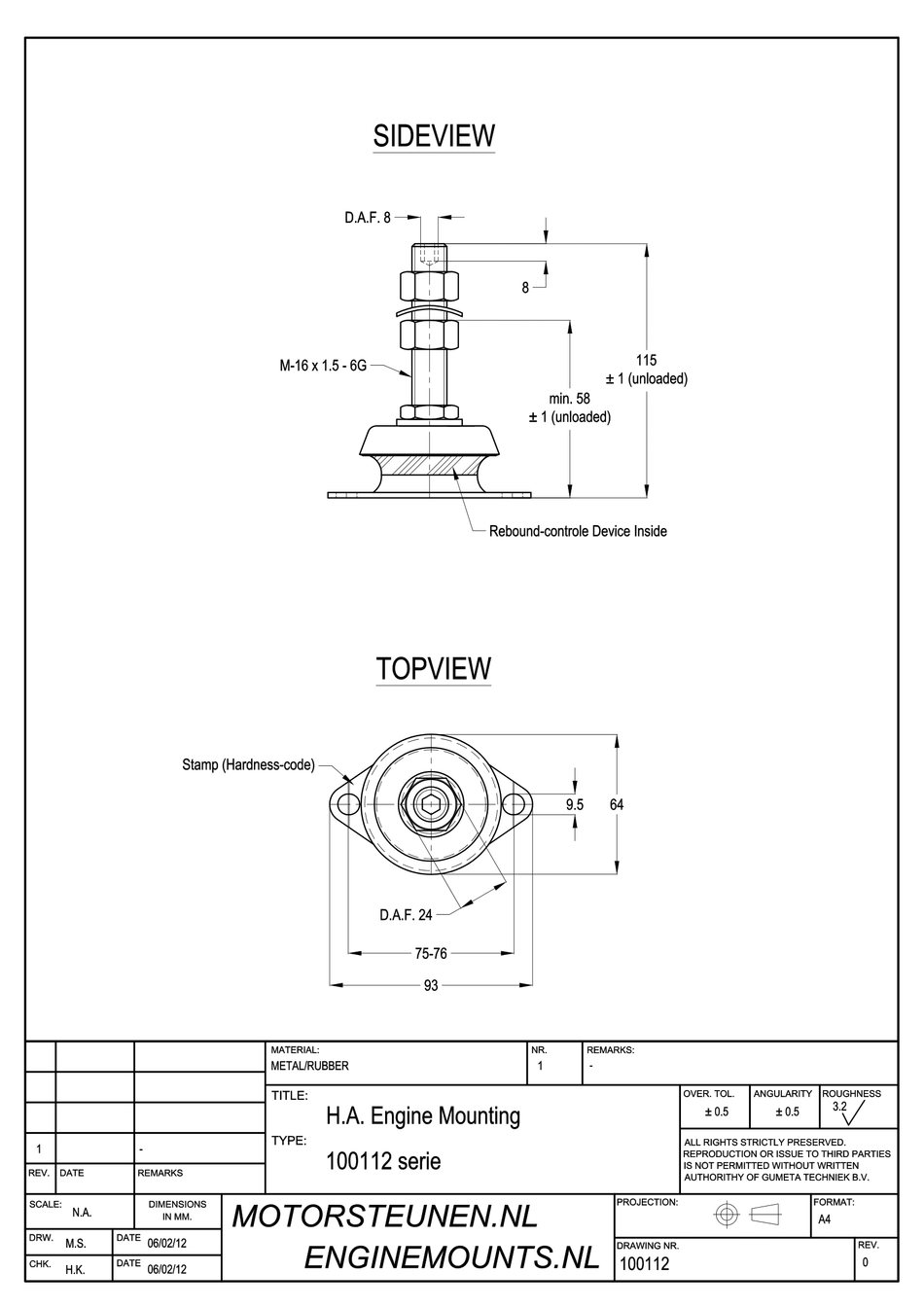 MD Anti-vibration Mounting type 120 - 02 - M16 stud - max. 100 kg