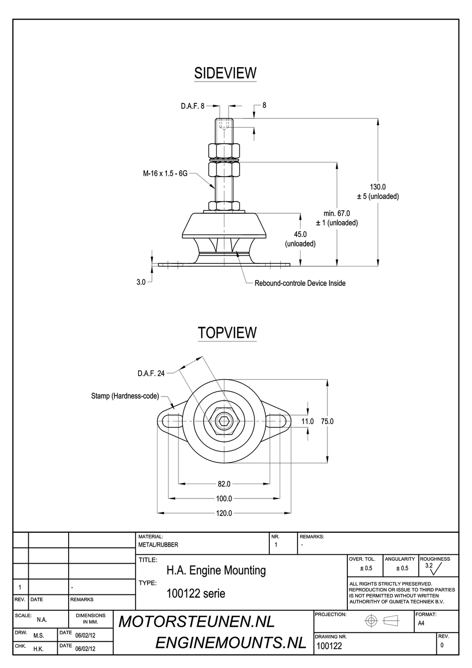 MD Anti-vibration Mounting type 200 - 04 - M16 stud - max. 50 kg