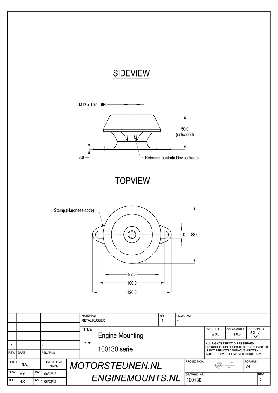 MD Anti-vibration Mounting type 150 - 40 shore - M12 - max. 30 kg