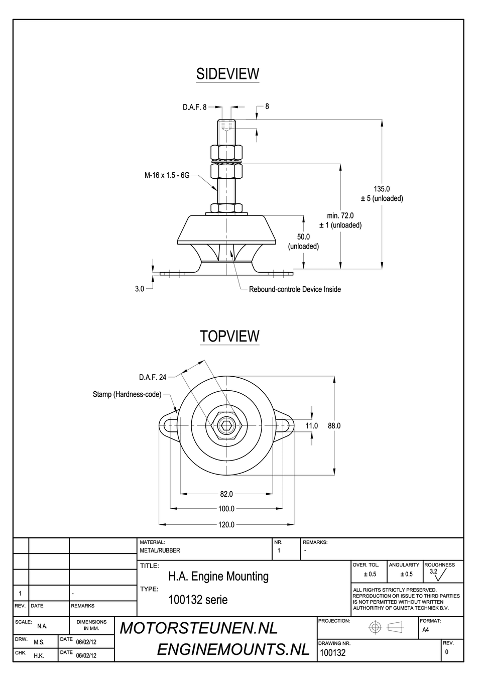 MD Anti-vibration Mounting type 150 - 40 shore - M16 stud - max. 30 kg