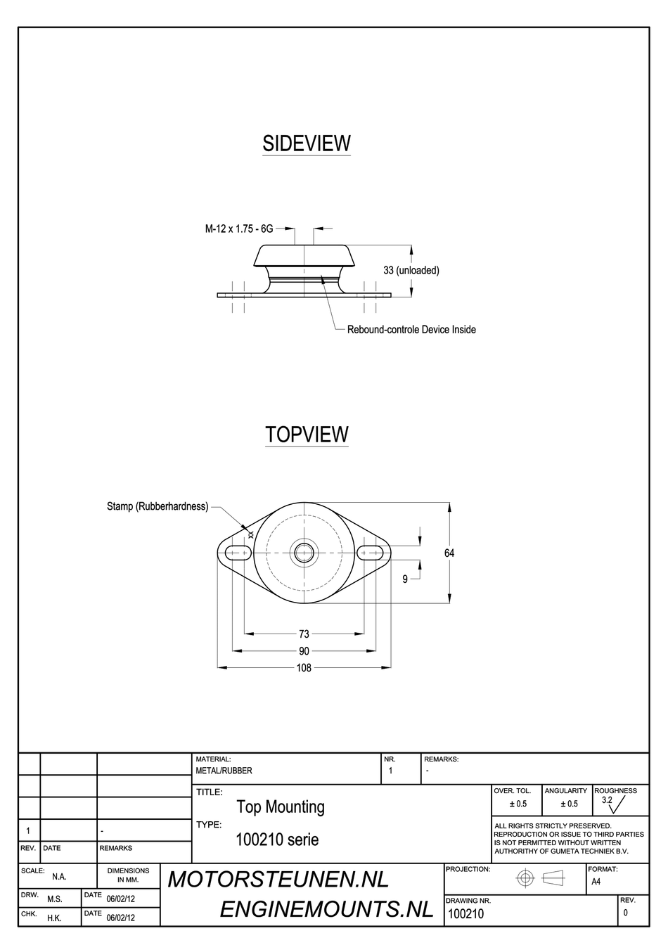 Anti-vibration Mounting type 80 - 60 shore - M12 - max. 65 kg
