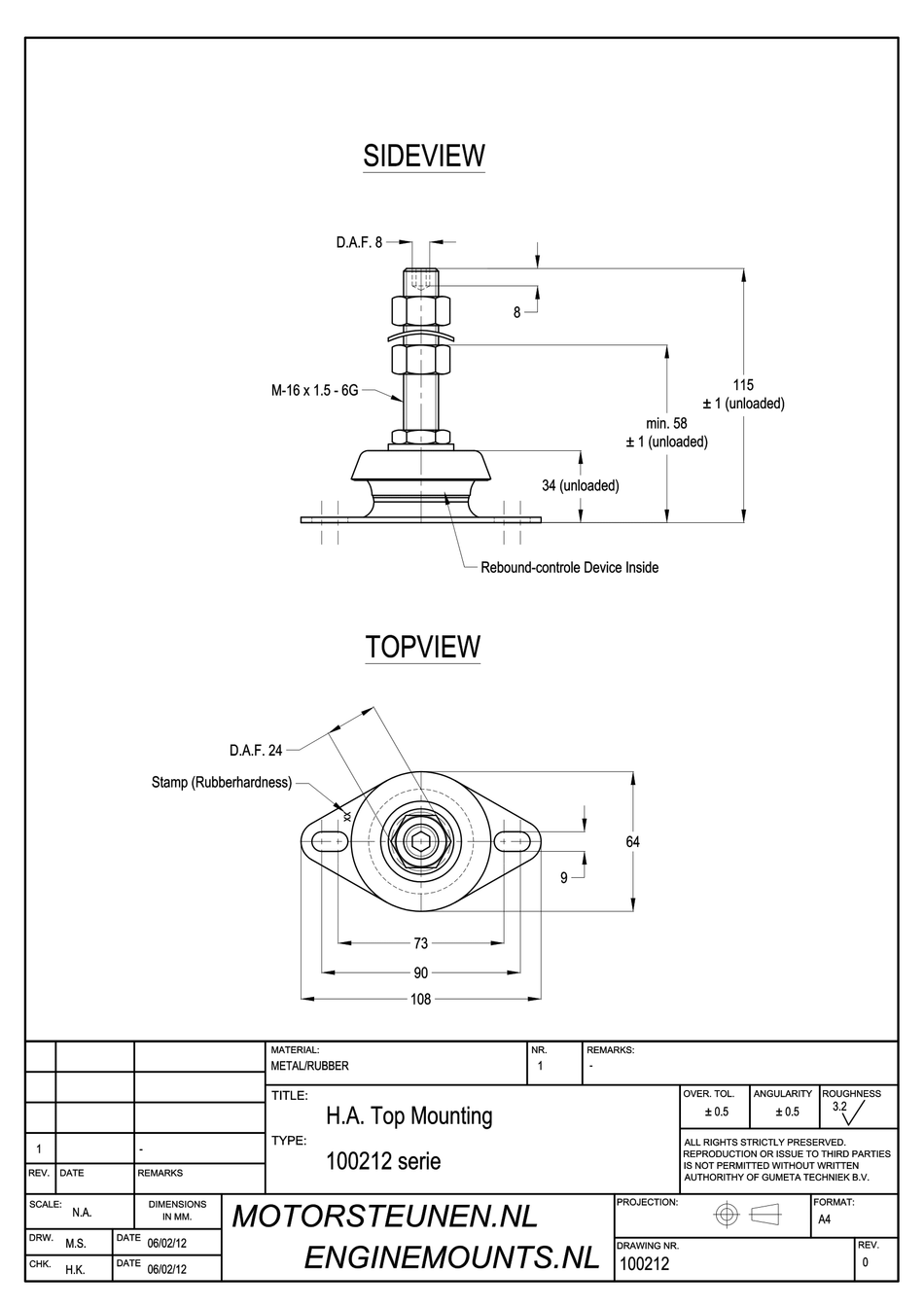 Anti-vibration Mount type 80 - 40 shore - M16 stud - max. 35 kg