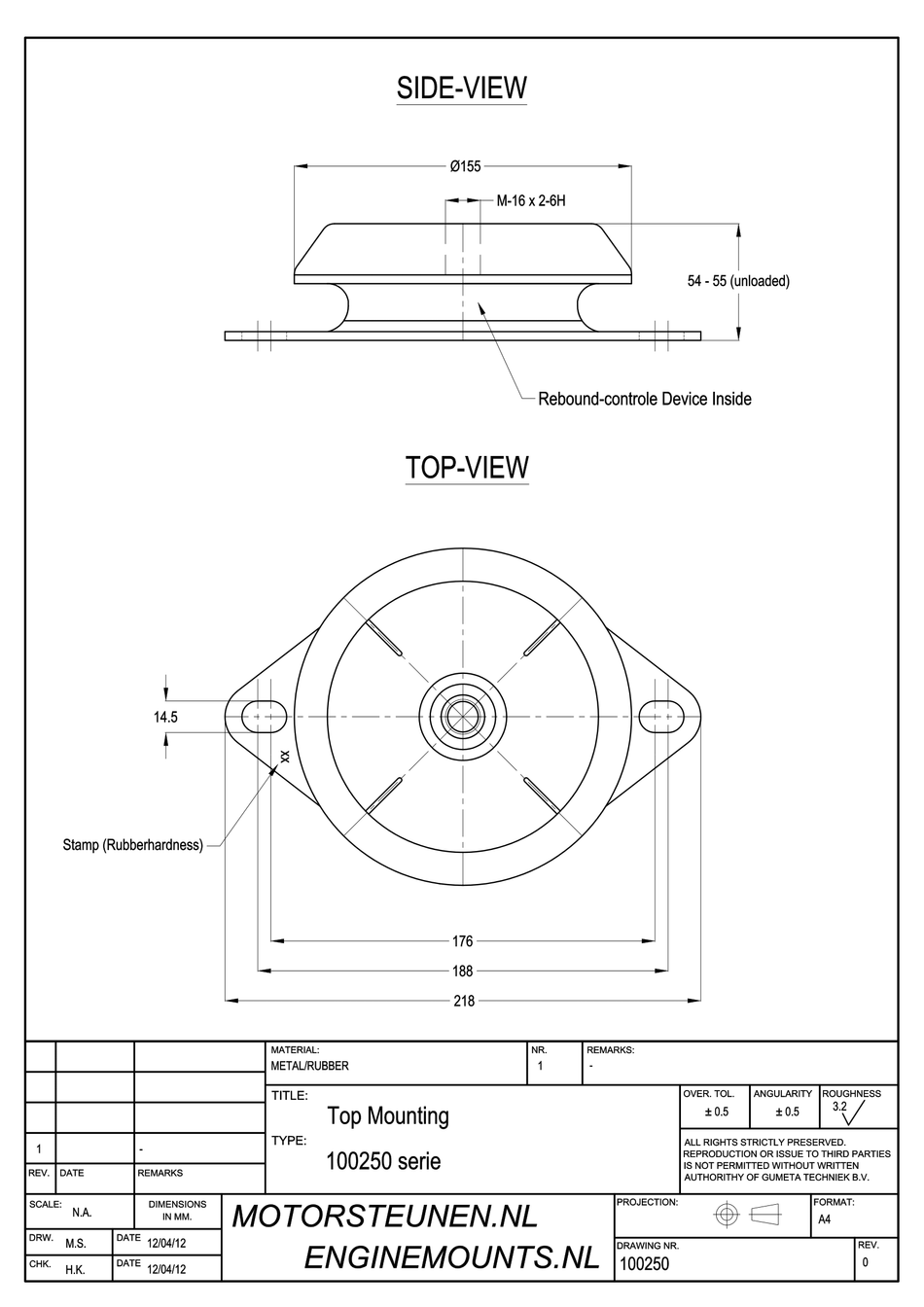Anti-vibration Mounting type 1000 - 60 shore - M16 - max. 750 kg