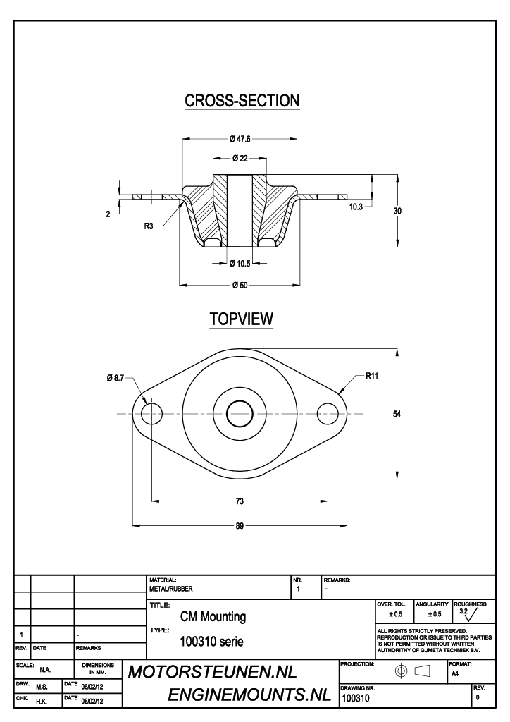 Cone Mounting type 100 - 40 shore - M10 - max. 30 kg