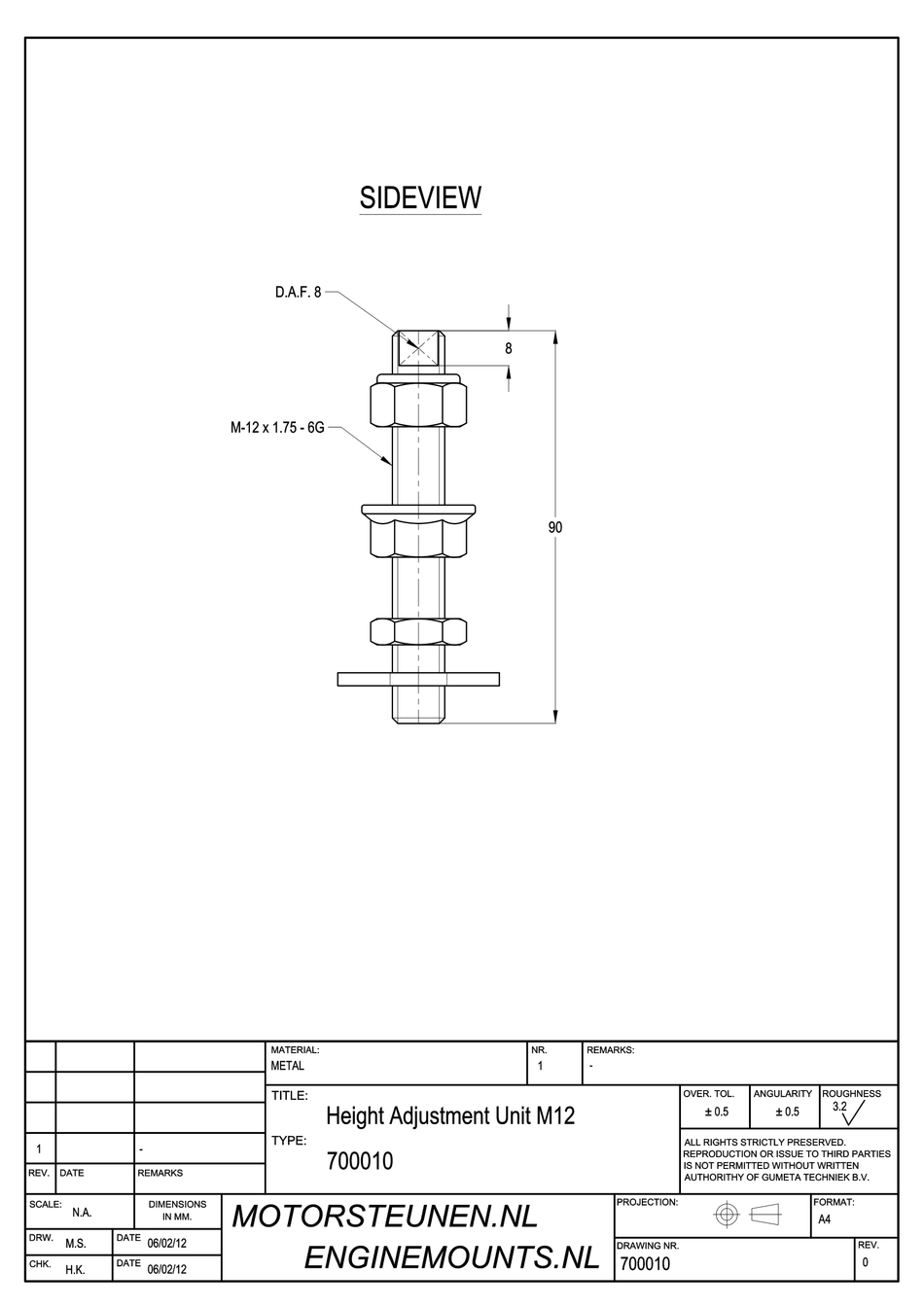 Height adjustment unit M12 - class 8 - zinc plated