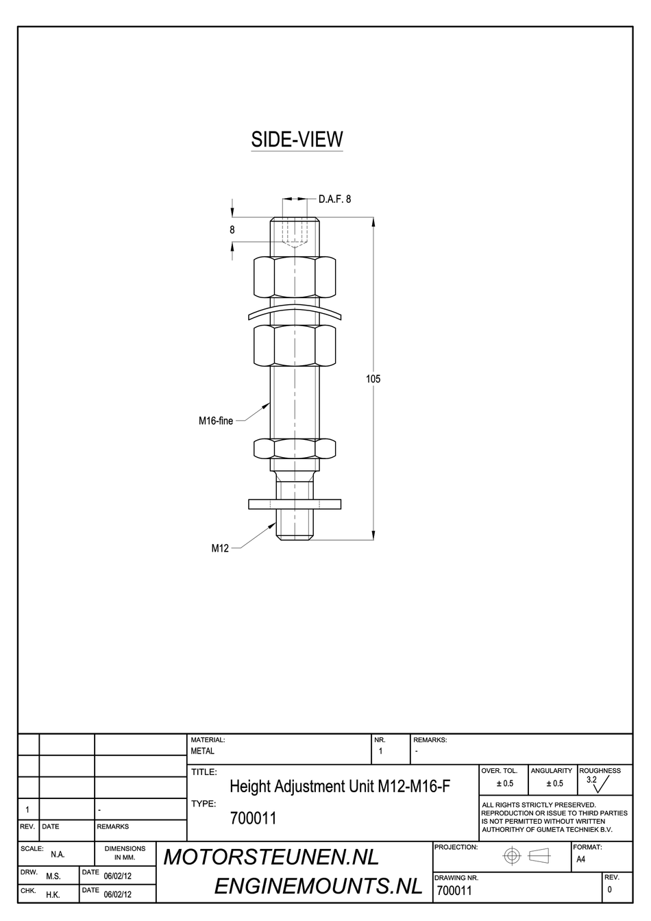 Height adjustment unit M12/M16 fine - class 8 - zinc plated