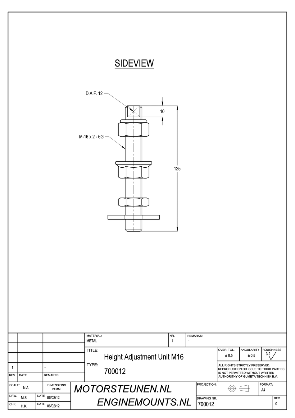Height adjustment unit M16 - class 8 - zinc plated