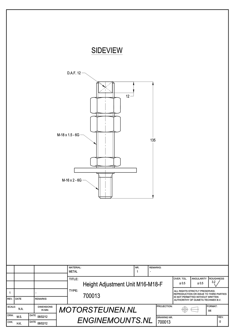 Height adjustment unit M16/M18 fine - class 8 - dacromet