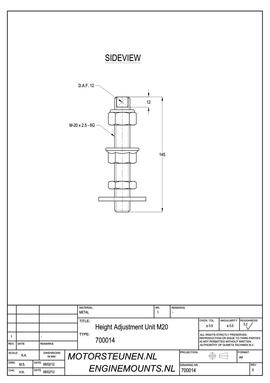 Height adjustment unit M20 - class 8 - zinc plated