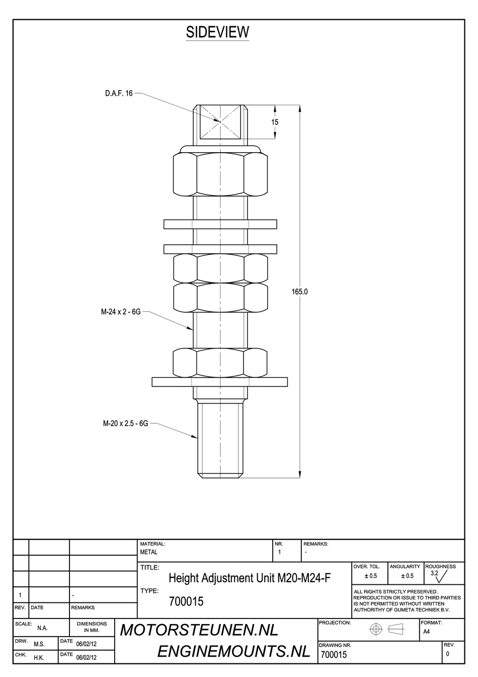 Height adjustment unit M20/M24 fine - class 8 - zinc plated