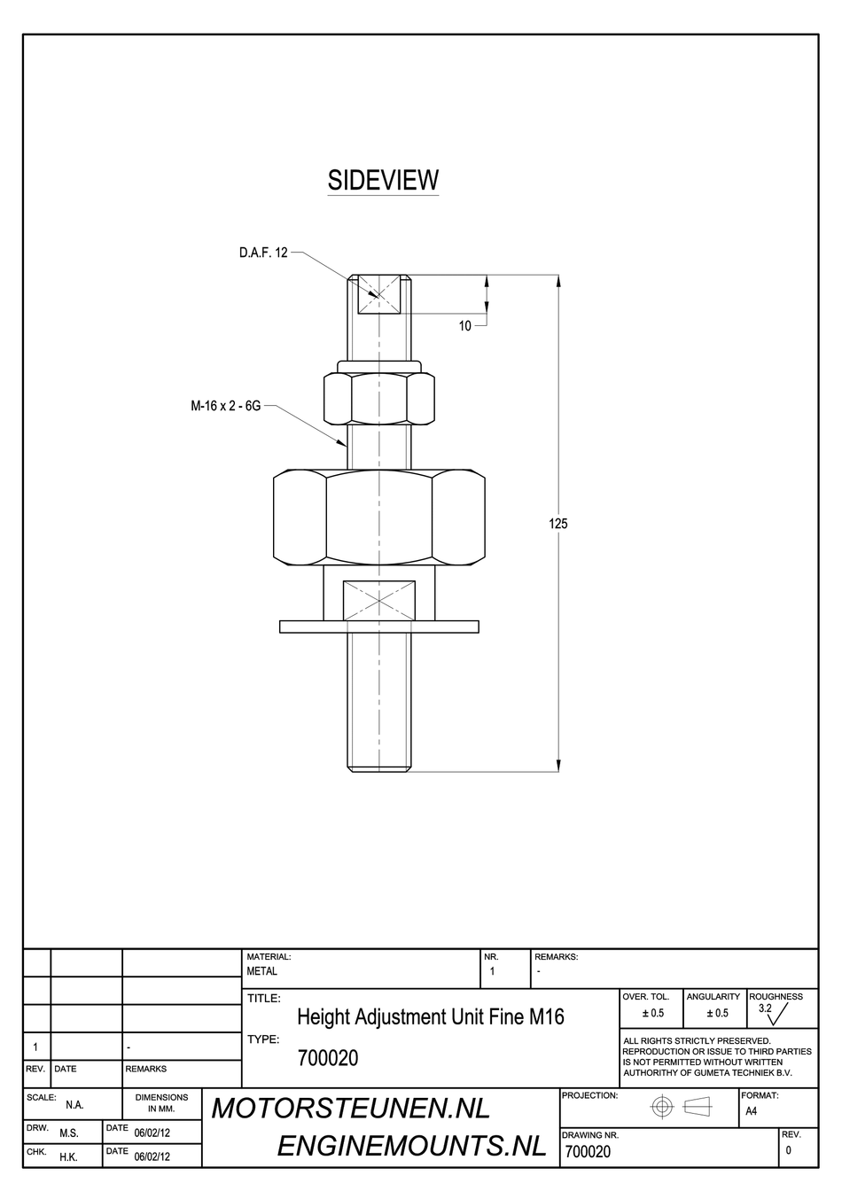 Height adjustment unit (fine) M16 - class 8 - zinc plated